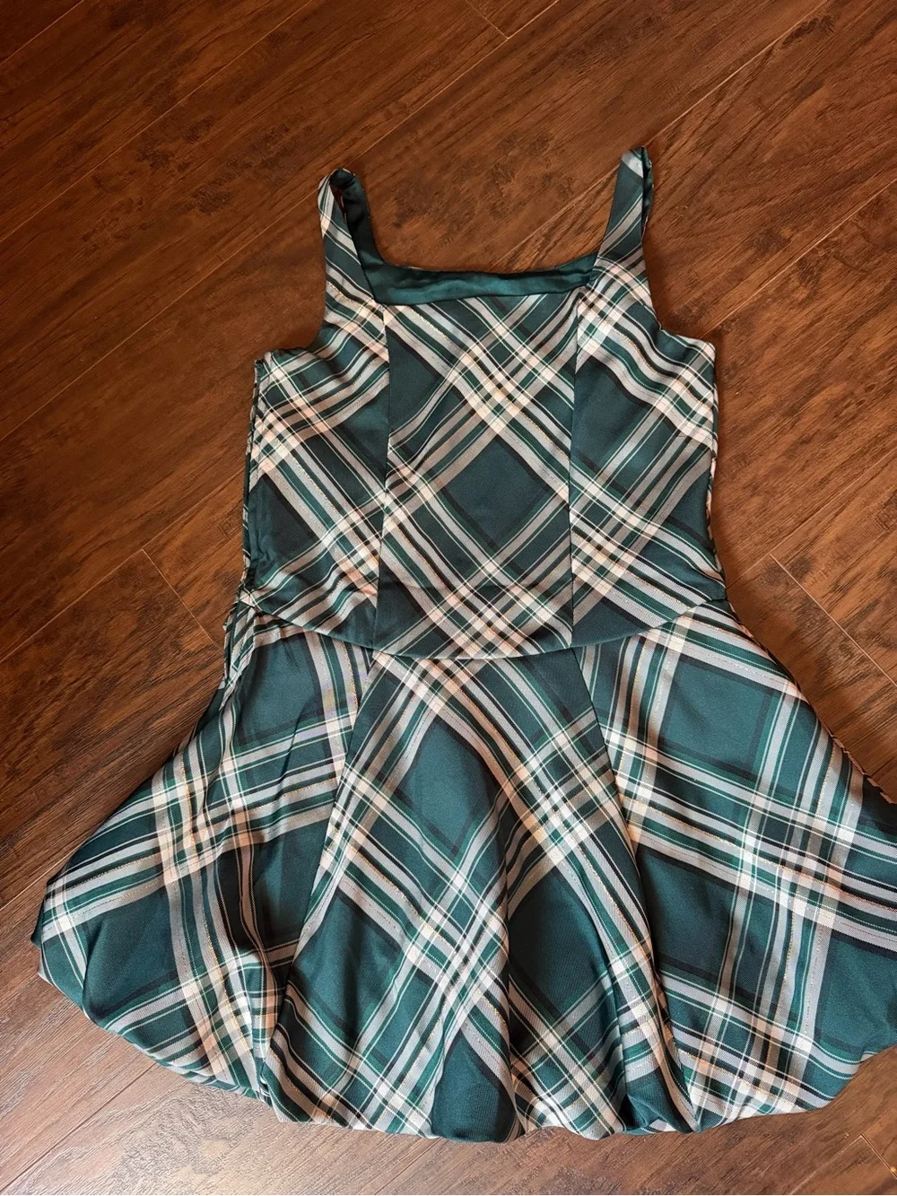 Place Girls Teal and Cream Plaid Bow-Waist Party Dress